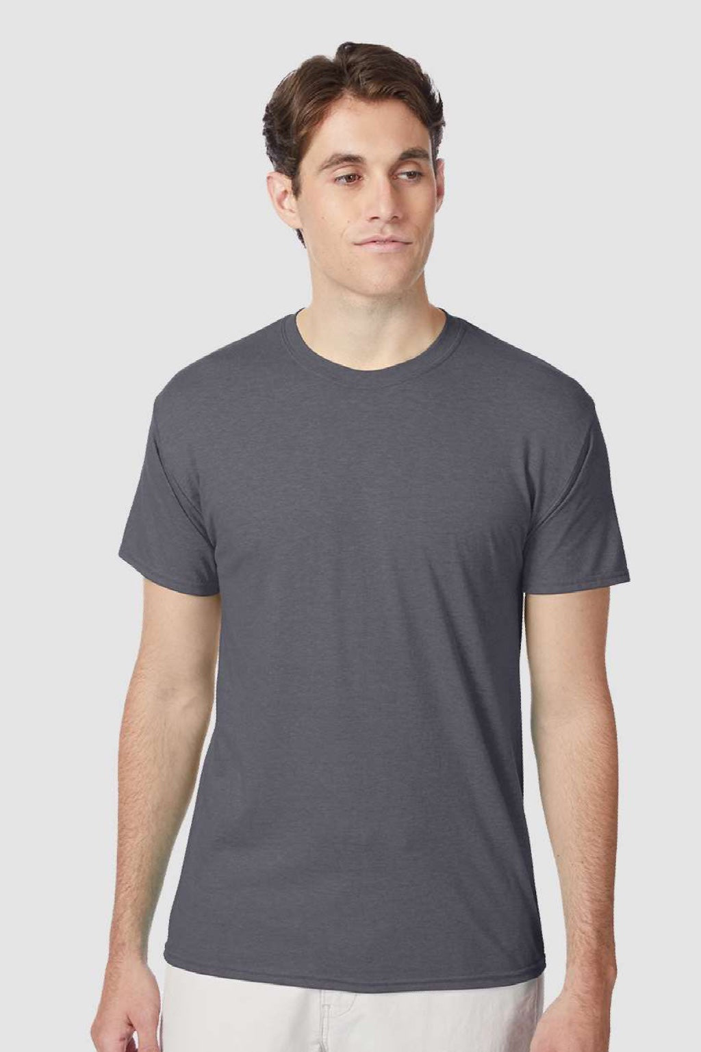 Hanes 42TB Mens Perfect-T Moisture Wicking Short Sleeve Crewneck T-Shirt Dada Grey Model Front