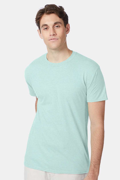 Hanes 42TB Mens Perfect-T Moisture Wicking Short Sleeve Crewneck T-Shirt Heather Ice Fall Model Front