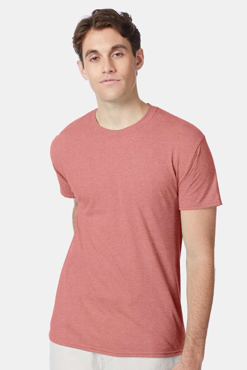 Hanes 42TB Mens Perfect-T Moisture Wicking Short Sleeve Crewneck T-Shirt Heather Mauve Model Front
