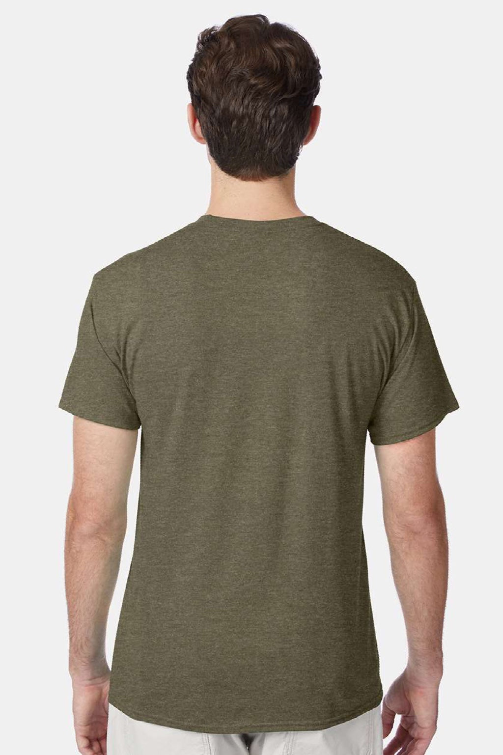 Hanes 42TB Mens Perfect-T Moisture Wicking Short Sleeve Crewneck T-Shirt Military Green Model Back