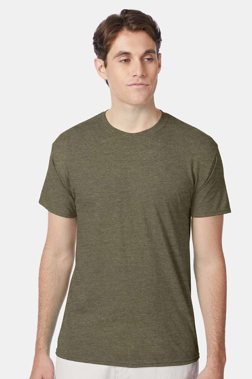 Hanes 42TB Mens Perfect-T Moisture Wicking Short Sleeve Crewneck T-Shirt Military Green Model Front