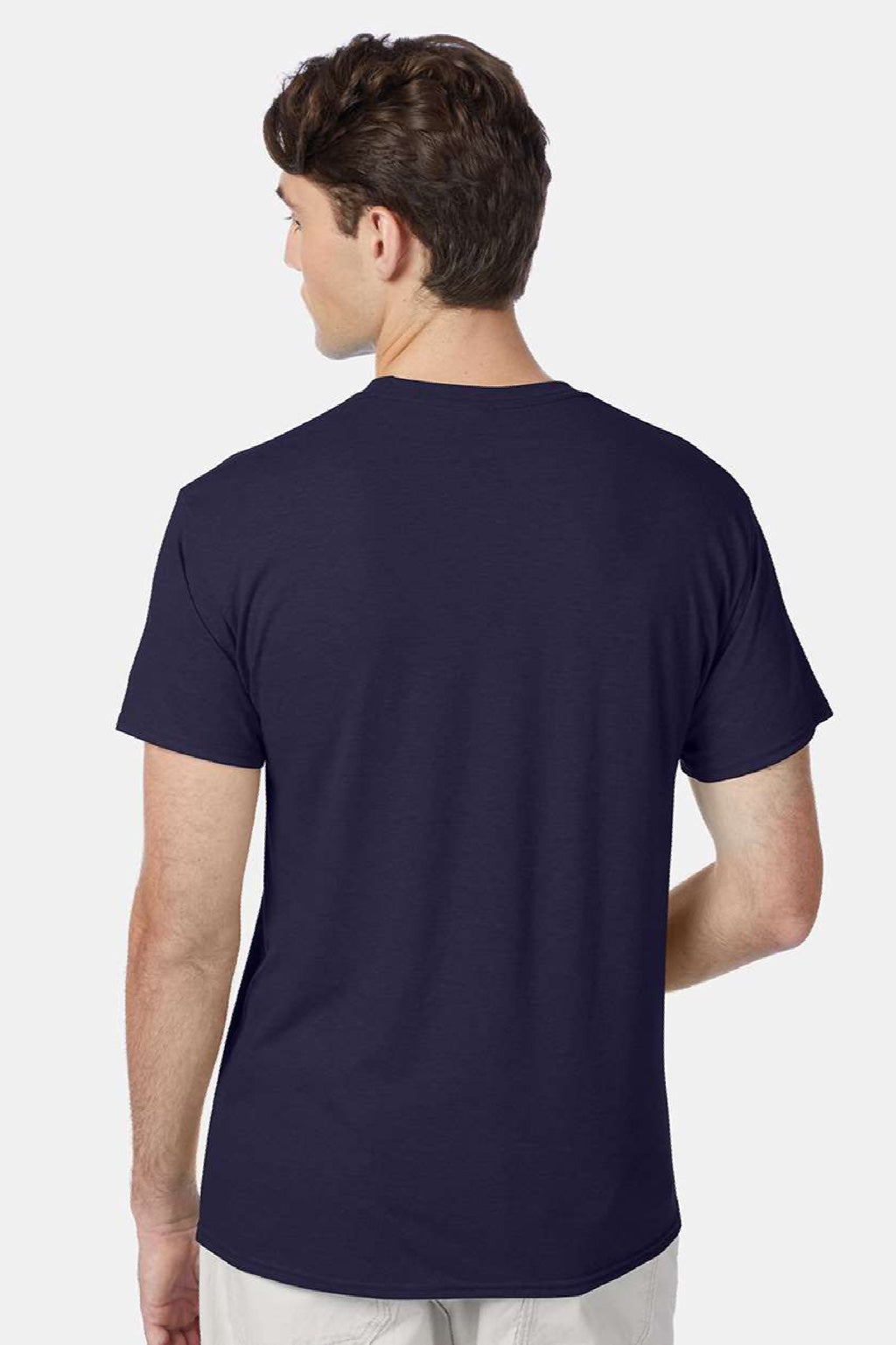 Hanes 42TB Mens Perfect-T Moisture Wicking Short Sleeve Crewneck T-Shirt Navy Blue Model Back