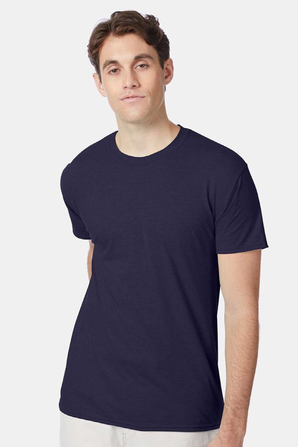 Hanes 42TB Mens Perfect-T Moisture Wicking Short Sleeve Crewneck T-Shirt Navy Blue Model Front