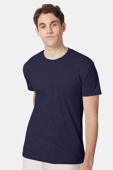 Hanes 42TB Mens Perfect-T Moisture Wicking Short Sleeve Crewneck T-Shirt Navy Blue Model Front