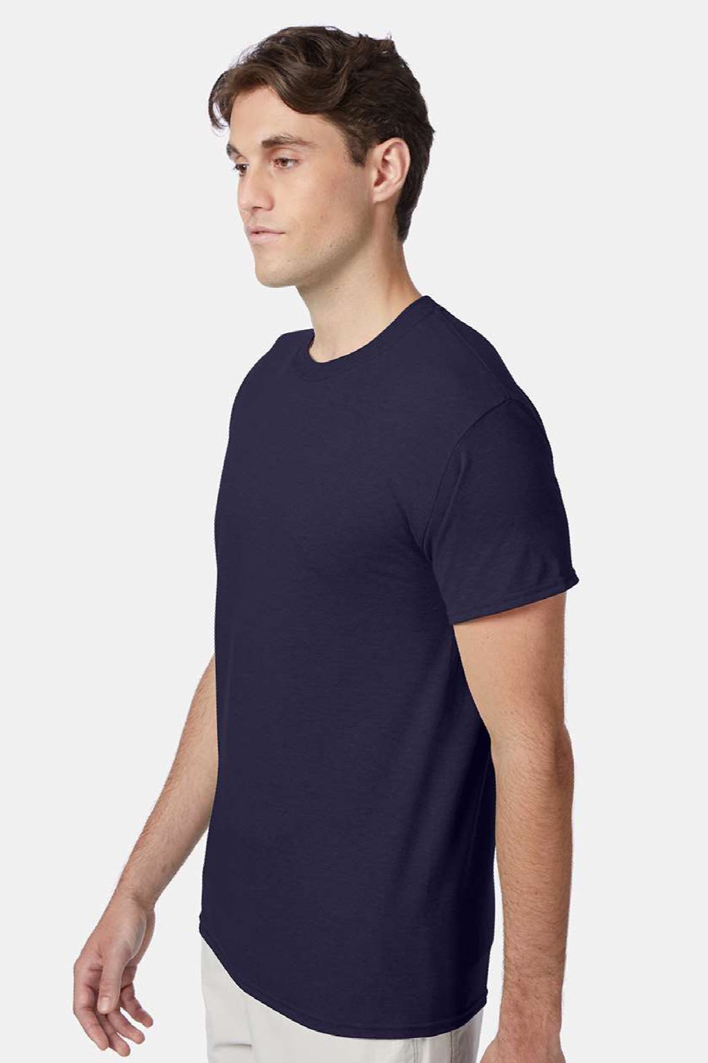 Hanes 42TB Mens Perfect-T Moisture Wicking Short Sleeve Crewneck T-Shirt Navy Blue Model Side