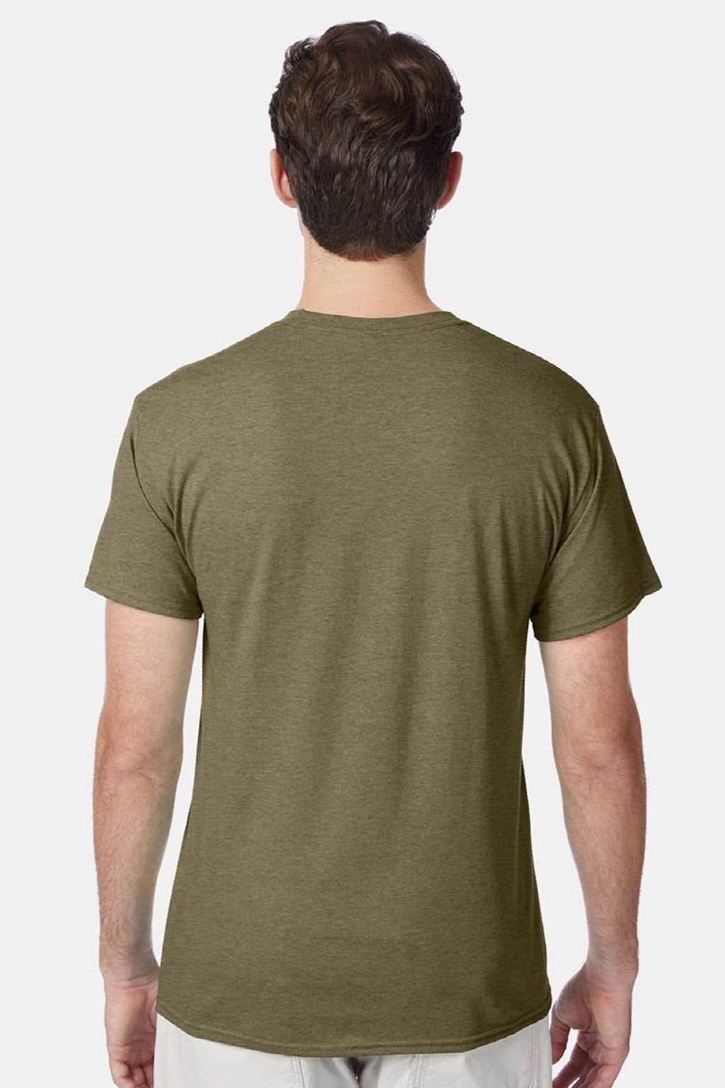 Hanes 42TB Mens Perfect-T Moisture Wicking Short Sleeve Crewneck T-Shirt Heather Oregano Model Back