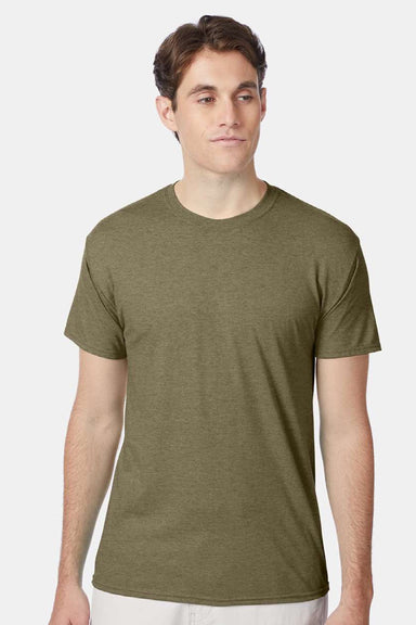 Hanes 42TB Mens Perfect-T Moisture Wicking Short Sleeve Crewneck T-Shirt Heather Oregano Model Front