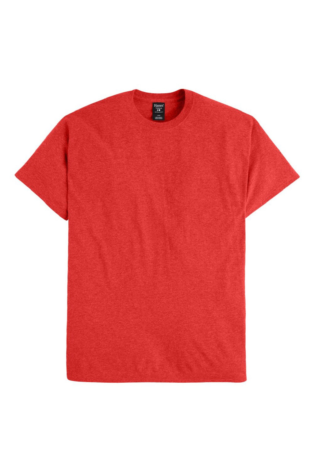 Hanes 42TB Mens Perfect-T Moisture Wicking Short Sleeve Crewneck T-Shirt Heather Poppy Red Flat Front