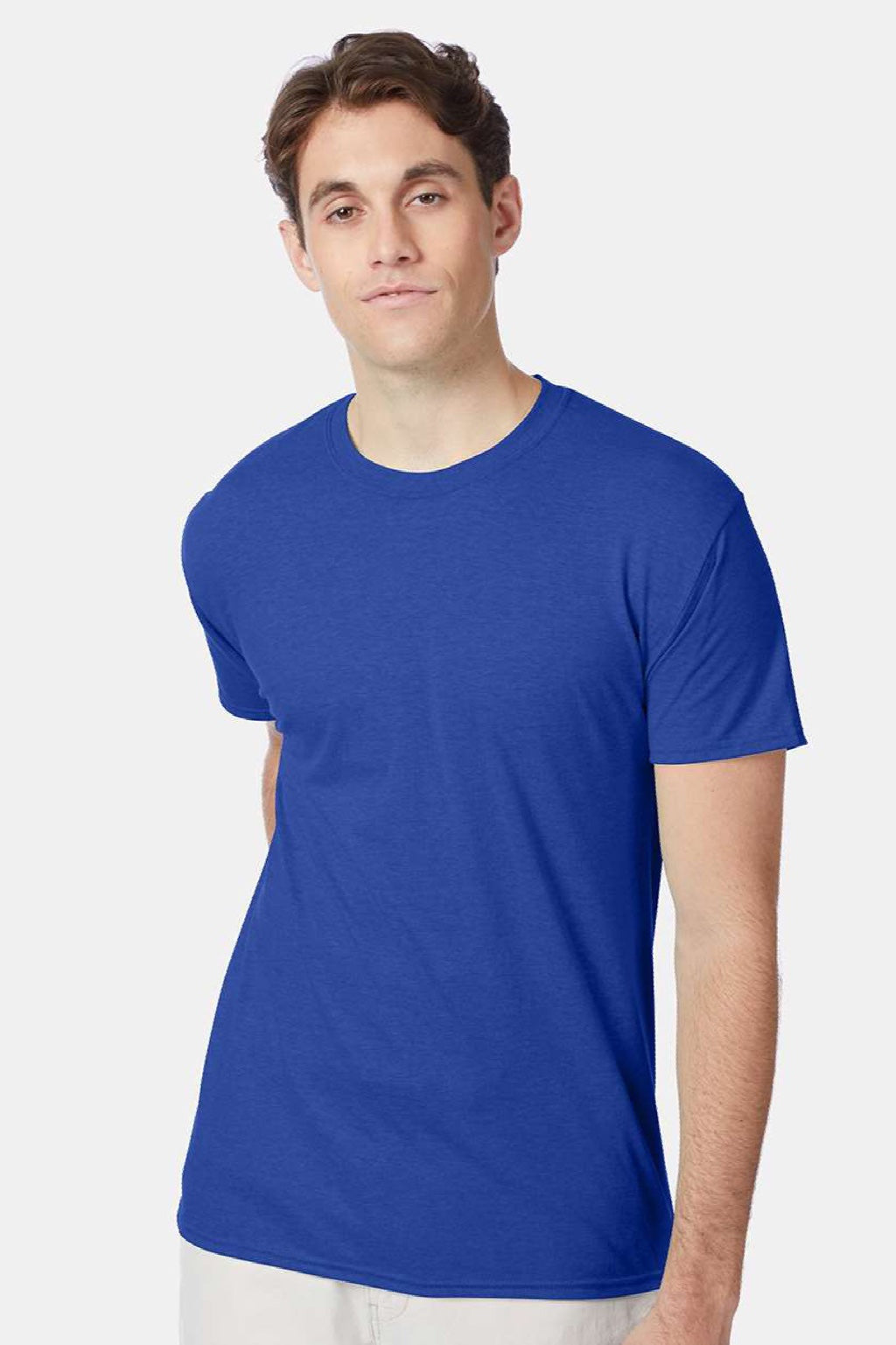 Hanes 42TB Mens Perfect-T Moisture Wicking Short Sleeve Crewneck T-Shirt Royal Blue Model Front