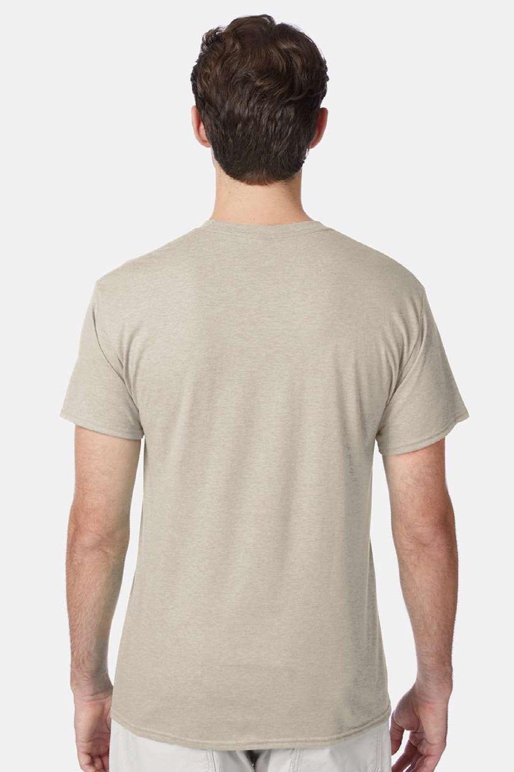 Hanes 42TB Mens Perfect-T Moisture Wicking Short Sleeve Crewneck T-Shirt Heather Sand Model Back