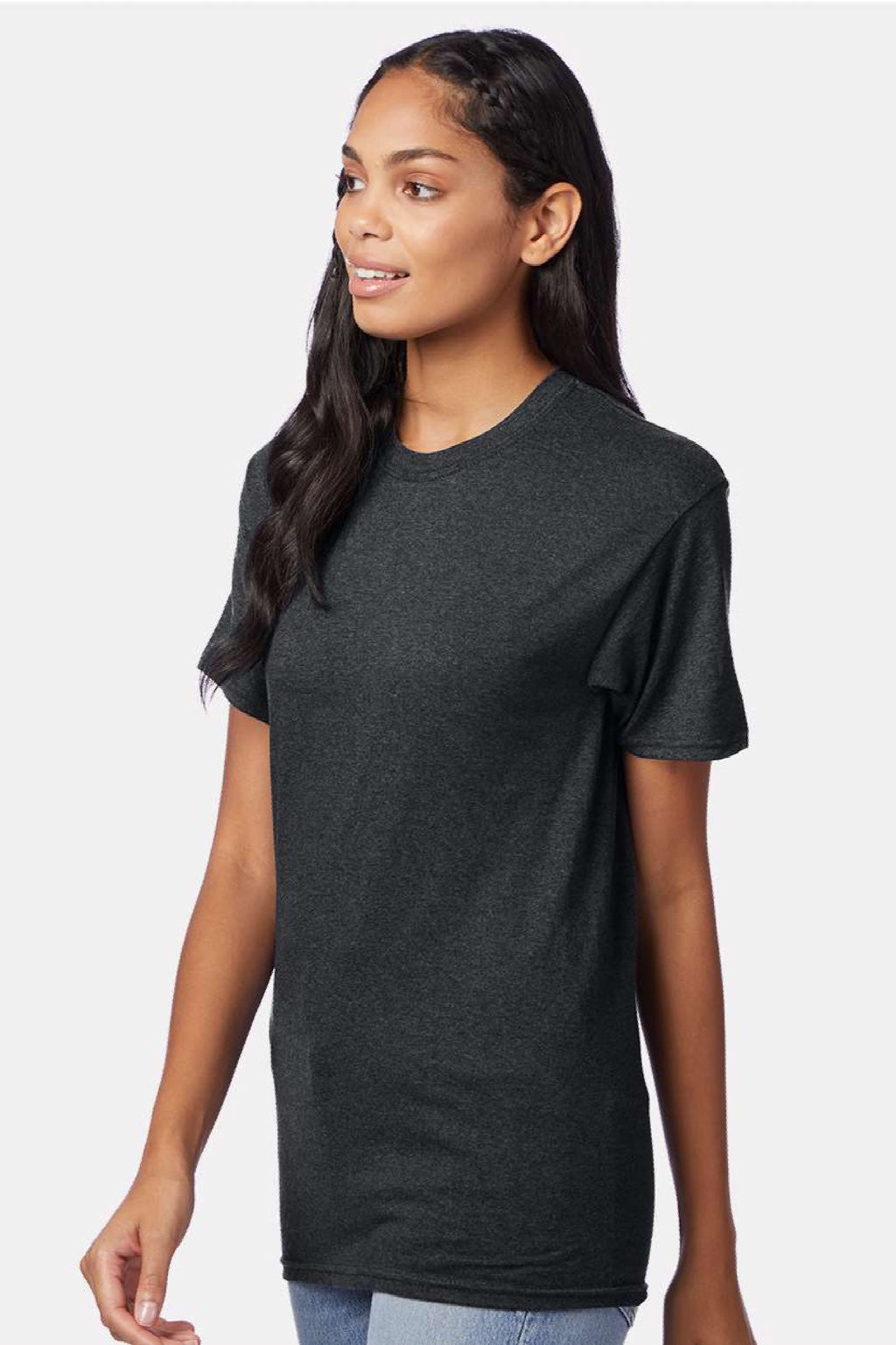 Hanes 42TB Mens Perfect-T Moisture Wicking Short Sleeve Crewneck T-Shirt Slate Grey Model Side