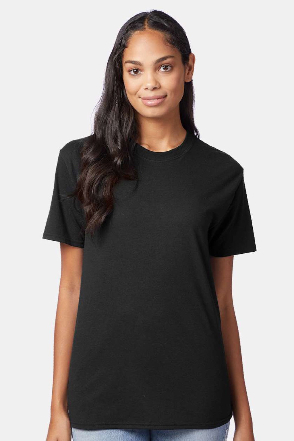 Hanes 42TB Mens Perfect-T Moisture Wicking Short Sleeve Crewneck T-Shirt Black Model Front