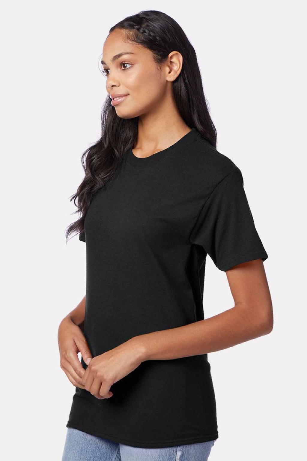 Hanes 42TB Mens Perfect-T Moisture Wicking Short Sleeve Crewneck T-Shirt Black Model Side