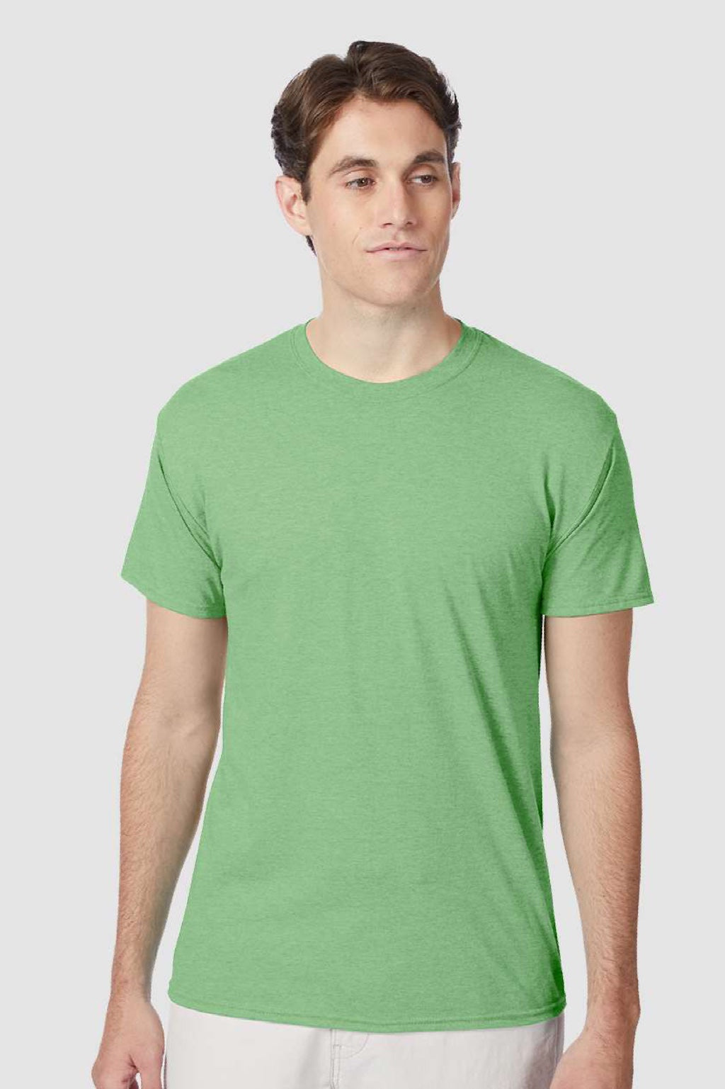 Hanes 42TB Mens Perfect-T Moisture Wicking Short Sleeve Crewneck T-Shirt Heather True Green Model Front