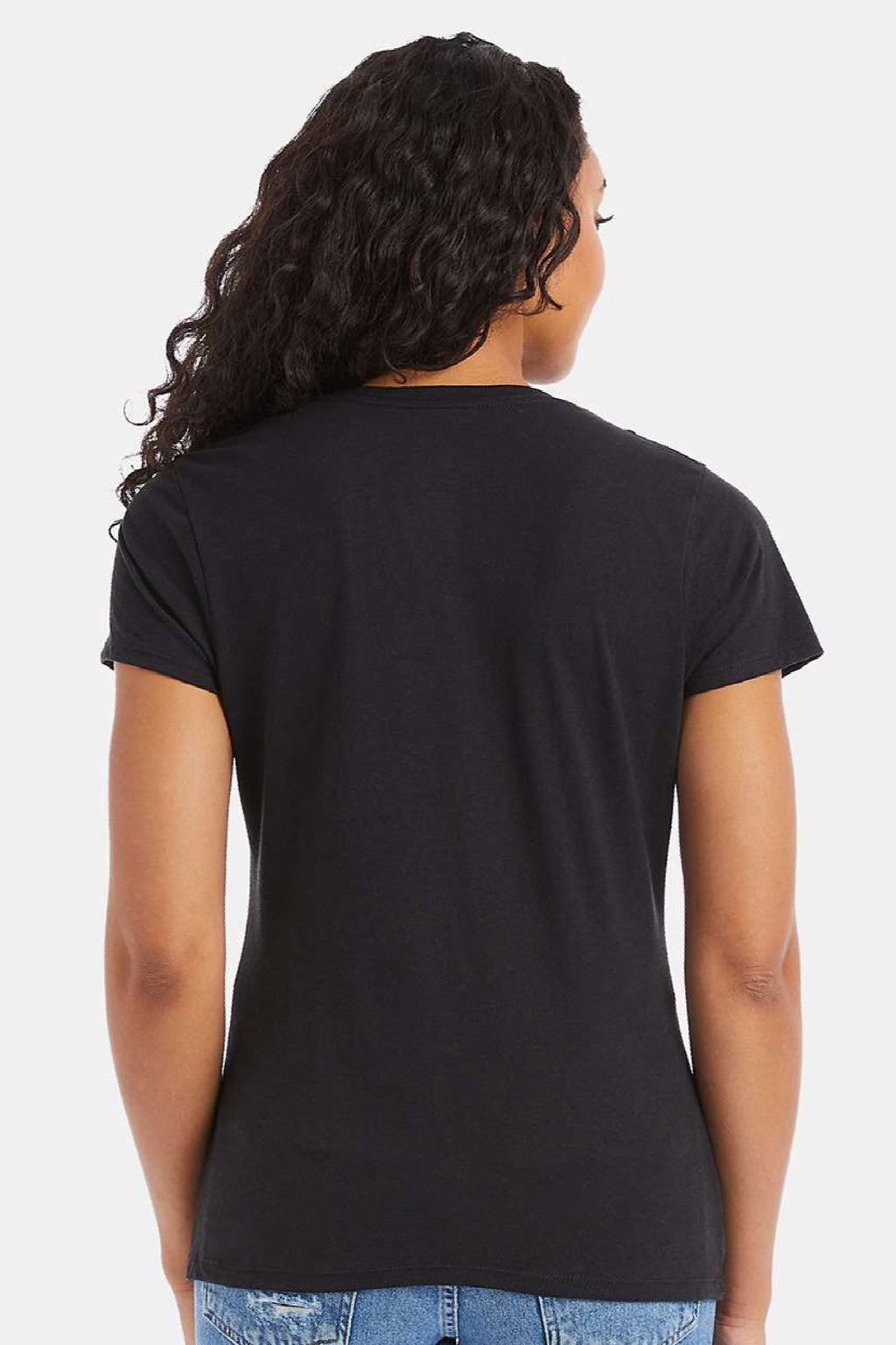 Hanes 42VT Womens Perfect-T Moisture Wicking Short Sleeve V-Neck T-Shirt Solid Black Model Back