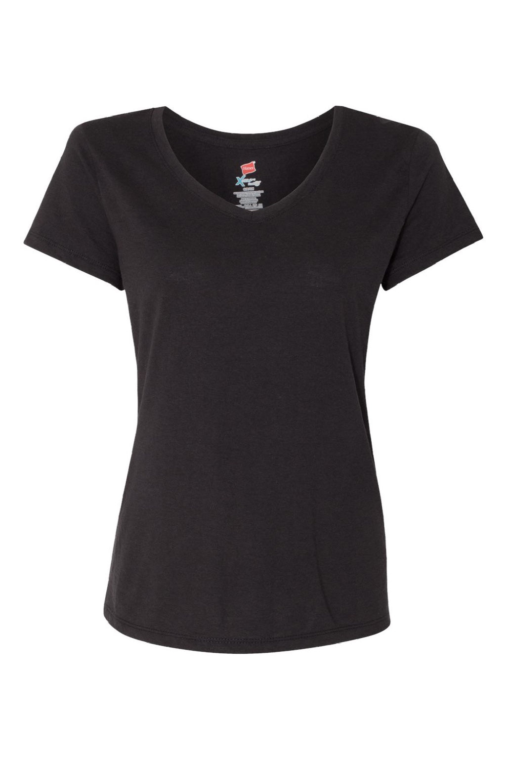 Hanes 42VT Womens Perfect-T Moisture Wicking Short Sleeve V-Neck T-Shirt Solid Black Flat Front
