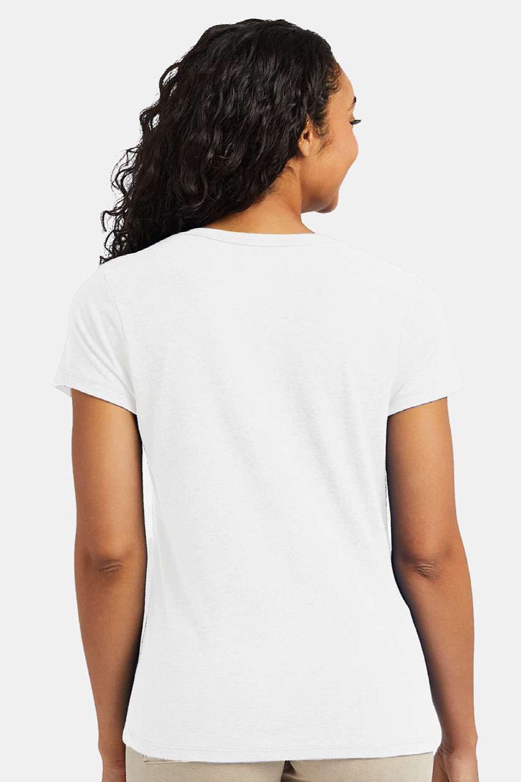 Hanes 42VT Womens Perfect-T Moisture Wicking Short Sleeve V-Neck T-Shirt Eco White Model Back