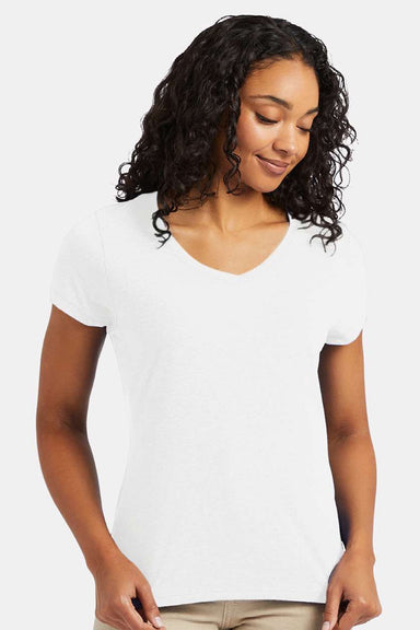 Hanes 42VT Womens Perfect-T Moisture Wicking Short Sleeve V-Neck T-Shirt Eco White Model Front