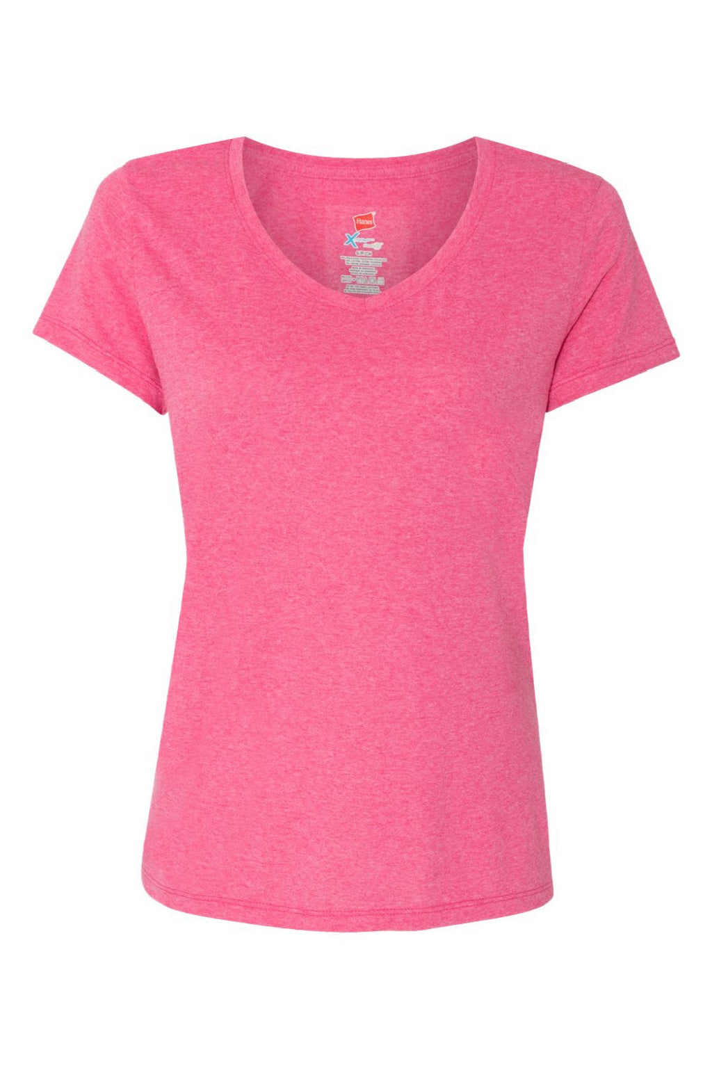 Hanes 42VT Womens Perfect-T Moisture Wicking Short Sleeve V-Neck T-Shirt Jazzberry Pink Flat Front