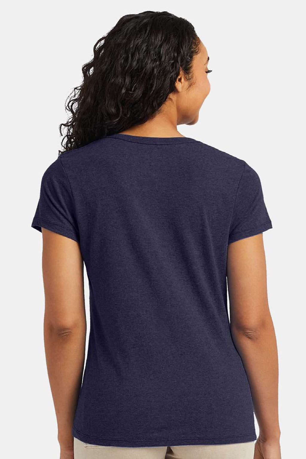 Hanes 42VT Womens Perfect-T Moisture Wicking Short Sleeve V-Neck T-Shirt Navy Blue Model Back
