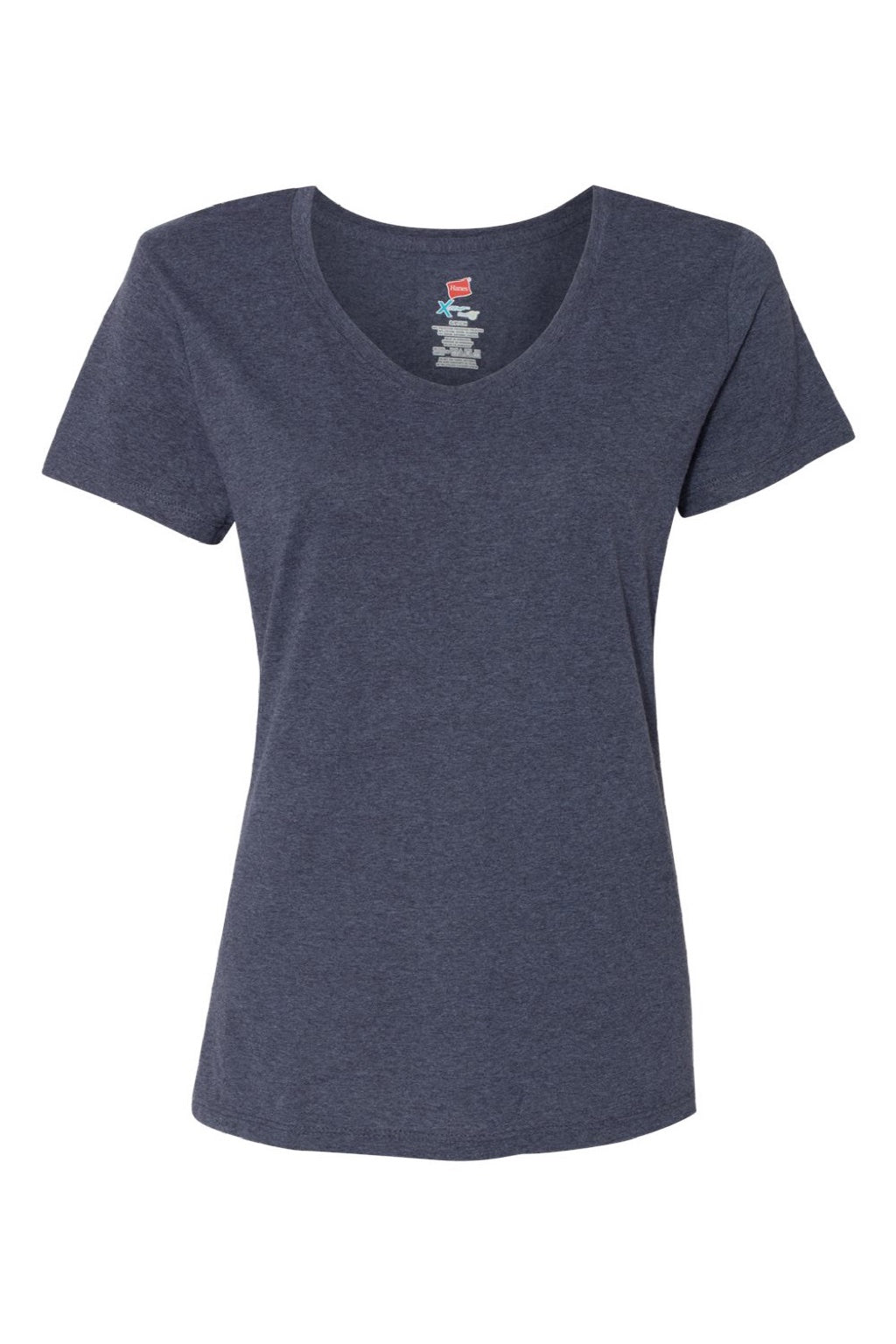 Hanes 42VT Womens Perfect-T Moisture Wicking Short Sleeve V-Neck T-Shirt Navy Blue Flat Front