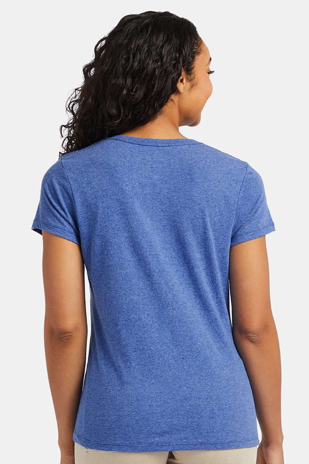 Hanes 42VT Womens Perfect-T Moisture Wicking Short Sleeve V-Neck T-Shirt Royal Blue Model Back