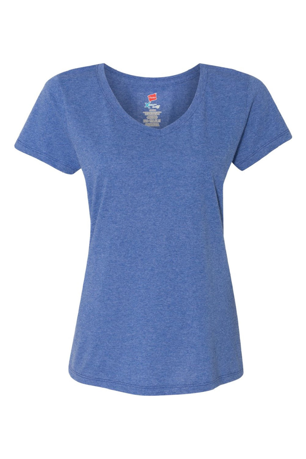 Hanes 42VT Womens Perfect-T Moisture Wicking Short Sleeve V-Neck T-Shirt Royal Blue Flat Front