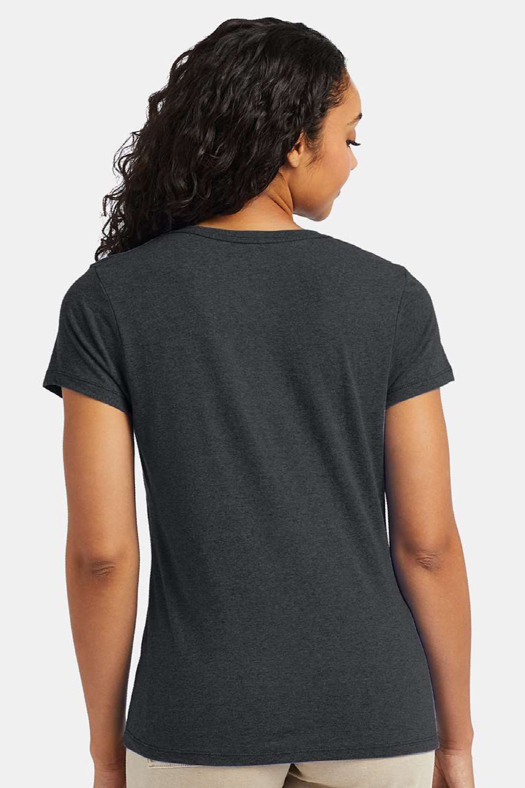 Hanes 42VT Womens Perfect-T Moisture Wicking Short Sleeve V-Neck T-Shirt Slate Grey Model Back