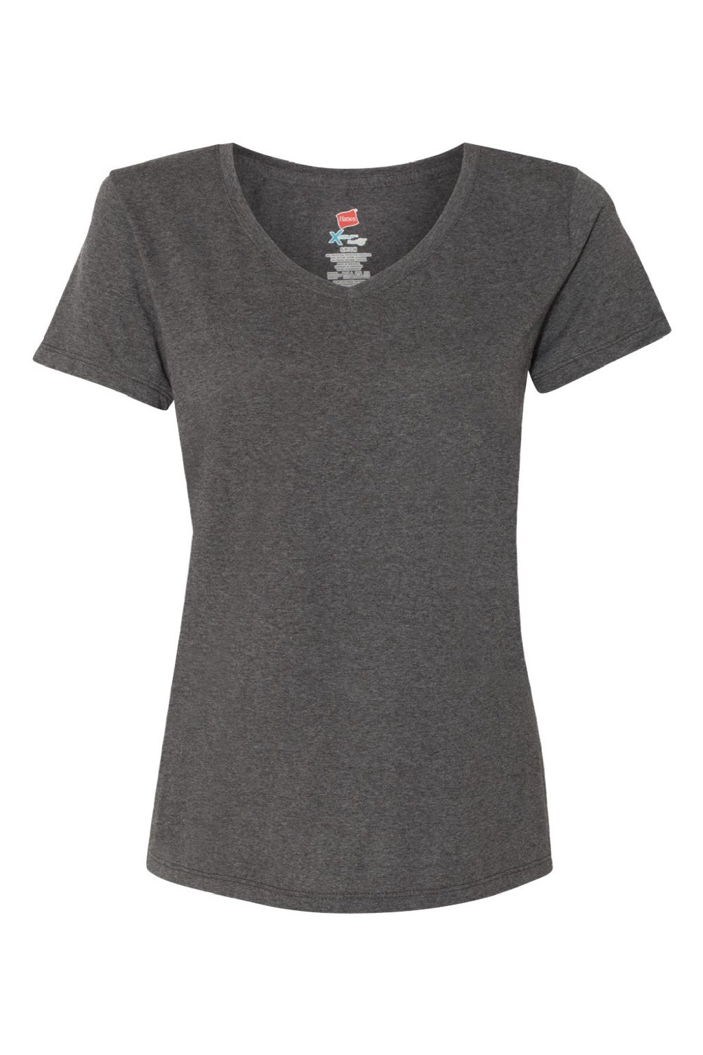 Hanes 42VT Womens Perfect-T Moisture Wicking Short Sleeve V-Neck T-Shirt Slate Grey Flat Front