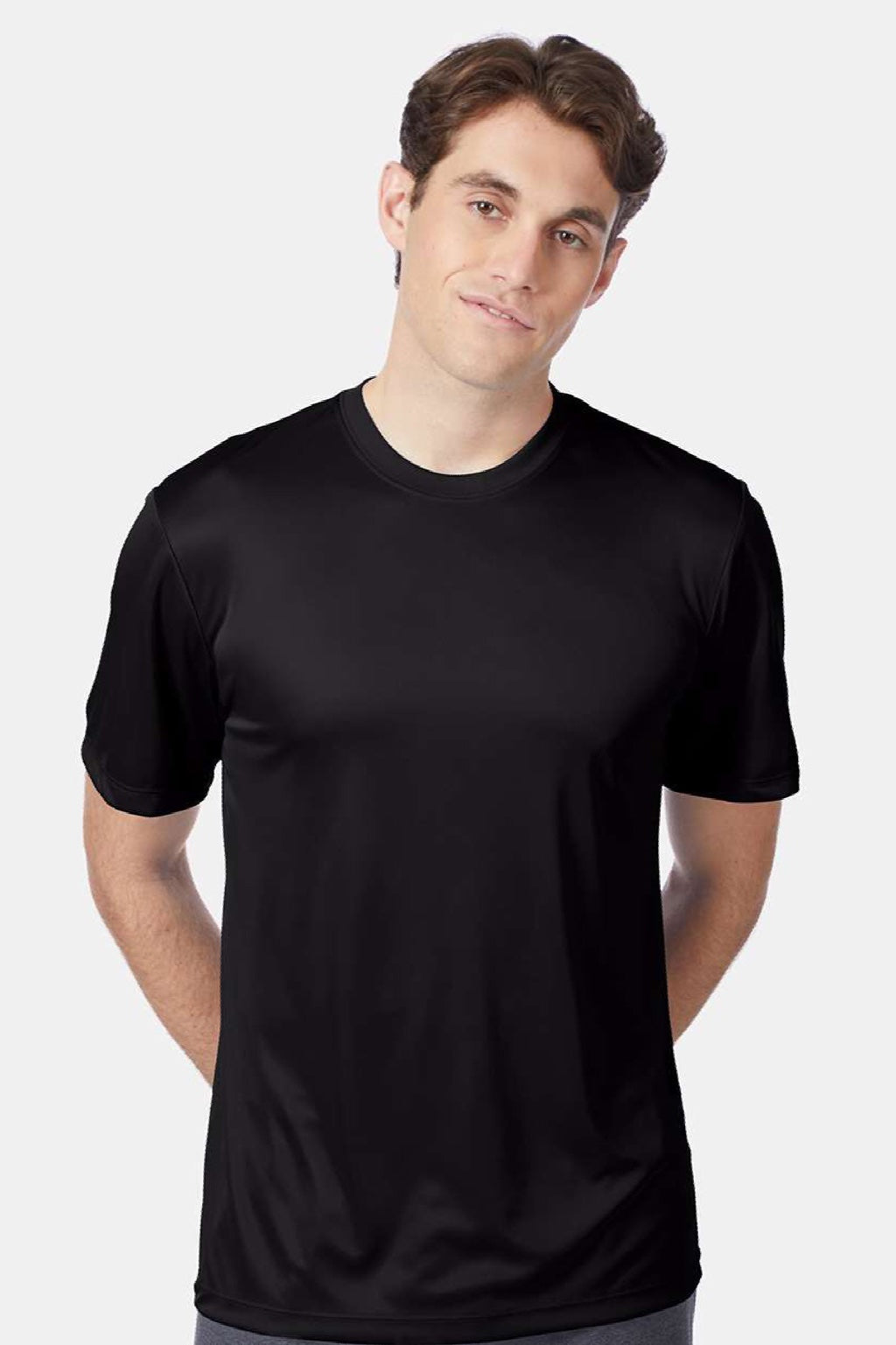 Hanes 4820 Mens Cool DRI Moisture Wicking Short Sleeve Crewneck T-Shirt Black Model Front