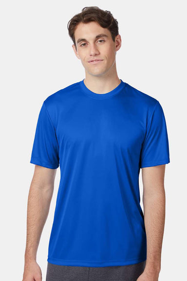 Hanes 4820 Mens Cool DRI Moisture Wicking Short Sleeve Crewneck T-Shirt Deep Royal Blue Model Front
