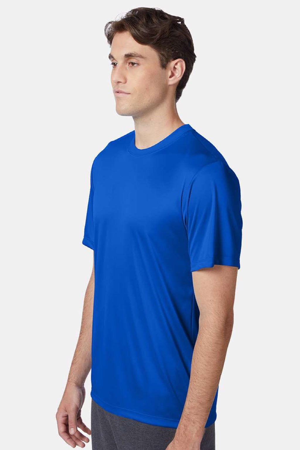 Hanes 4820 Mens Cool DRI Moisture Wicking Short Sleeve Crewneck T-Shirt Deep Royal Blue Model Side