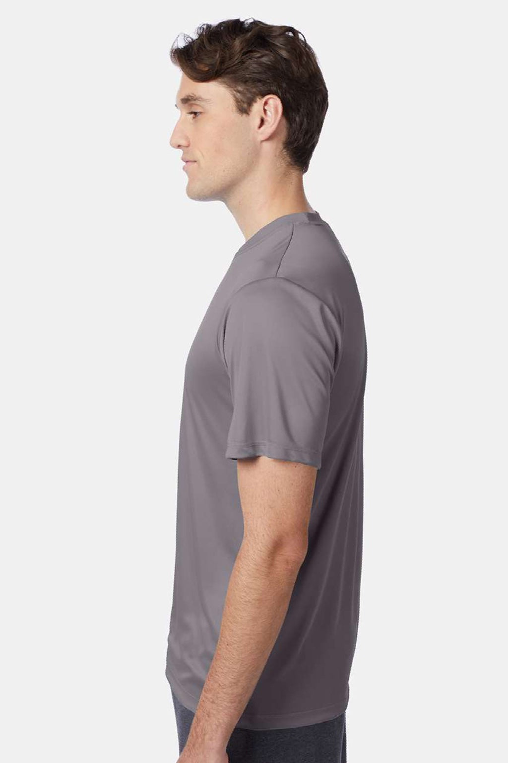 Hanes 4820 Mens Cool DRI Moisture Wicking Short Sleeve Crewneck T-Shirt Graphite Grey Model Side
