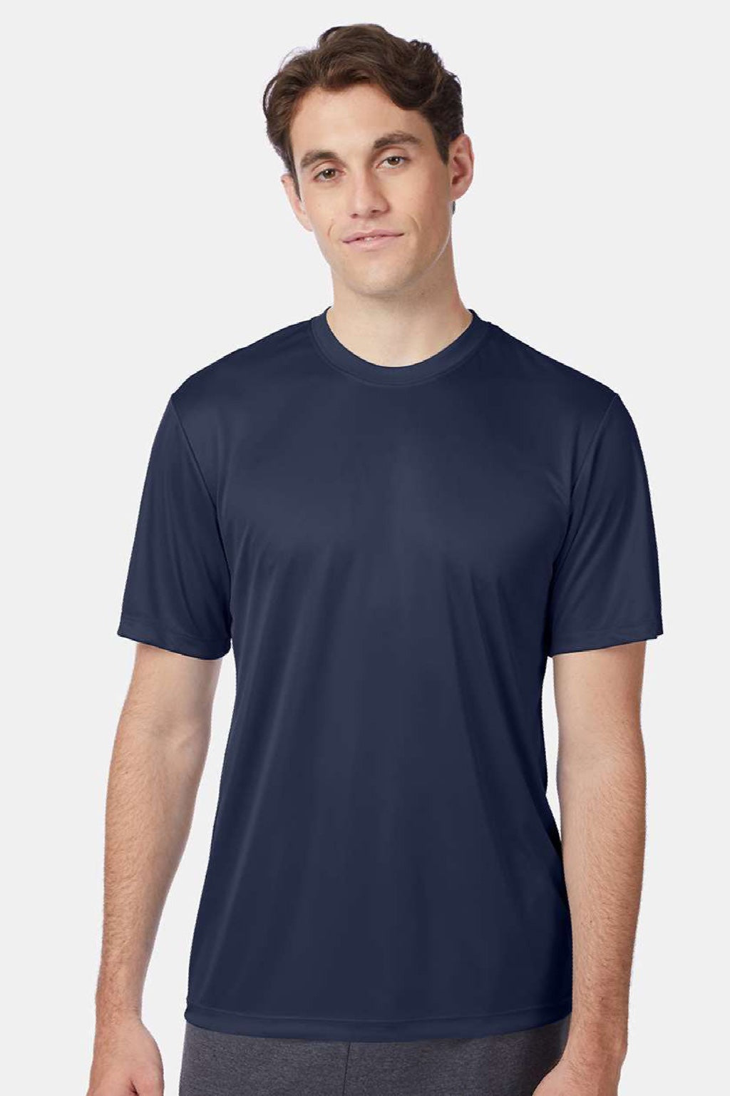 Hanes 4820 Mens Cool DRI Moisture Wicking Short Sleeve Crewneck T-Shirt Navy Blue Model Front