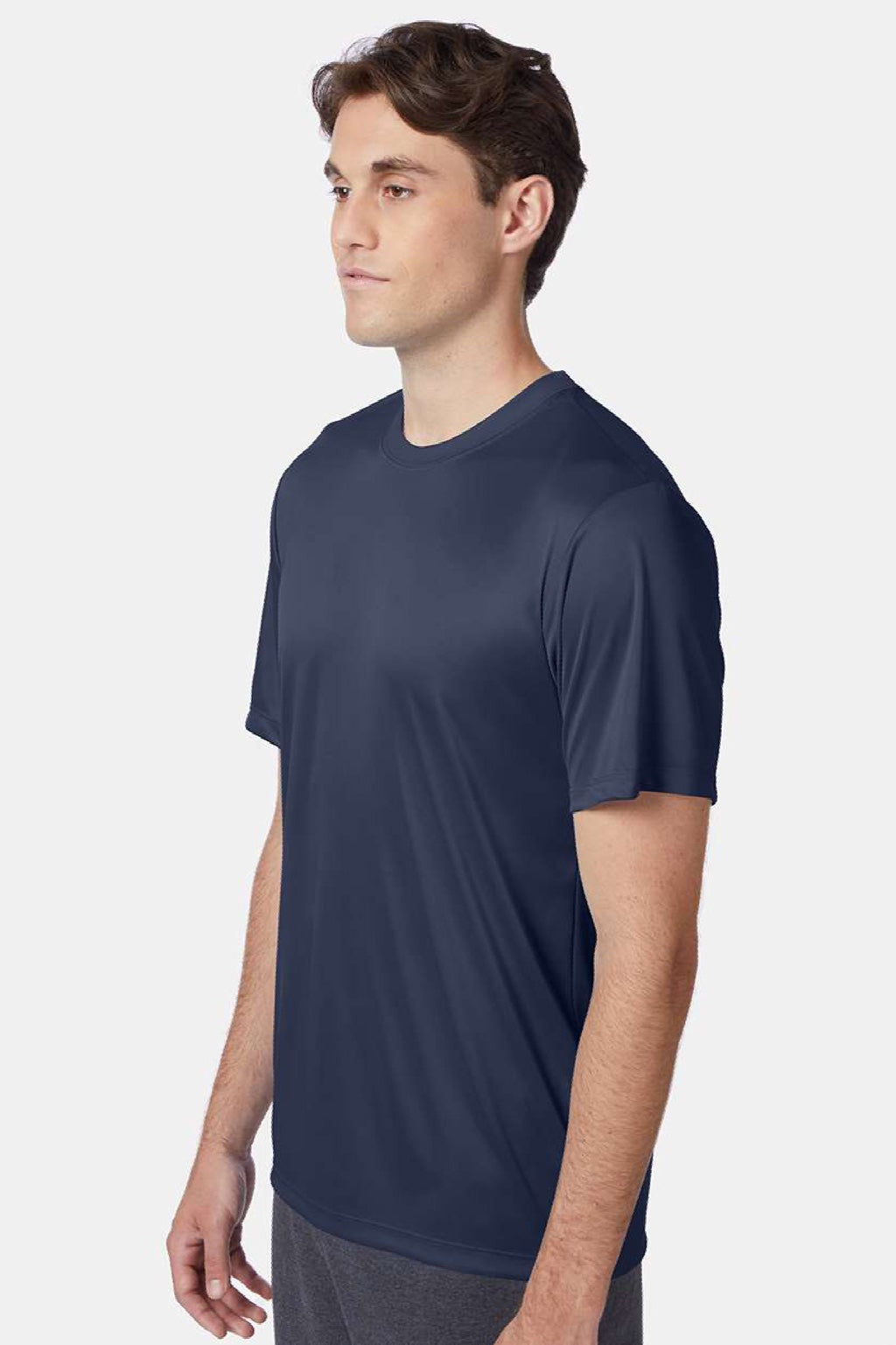 Hanes 4820 Mens Cool DRI Moisture Wicking Short Sleeve Crewneck T-Shirt Navy Blue Model Side