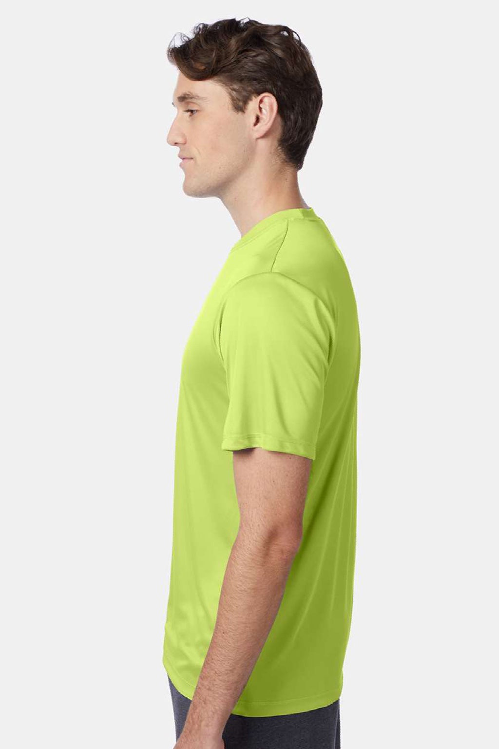 Hanes 4820 Mens Cool DRI Moisture Wicking Short Sleeve Crewneck T-Shirt Safety Green Model Side