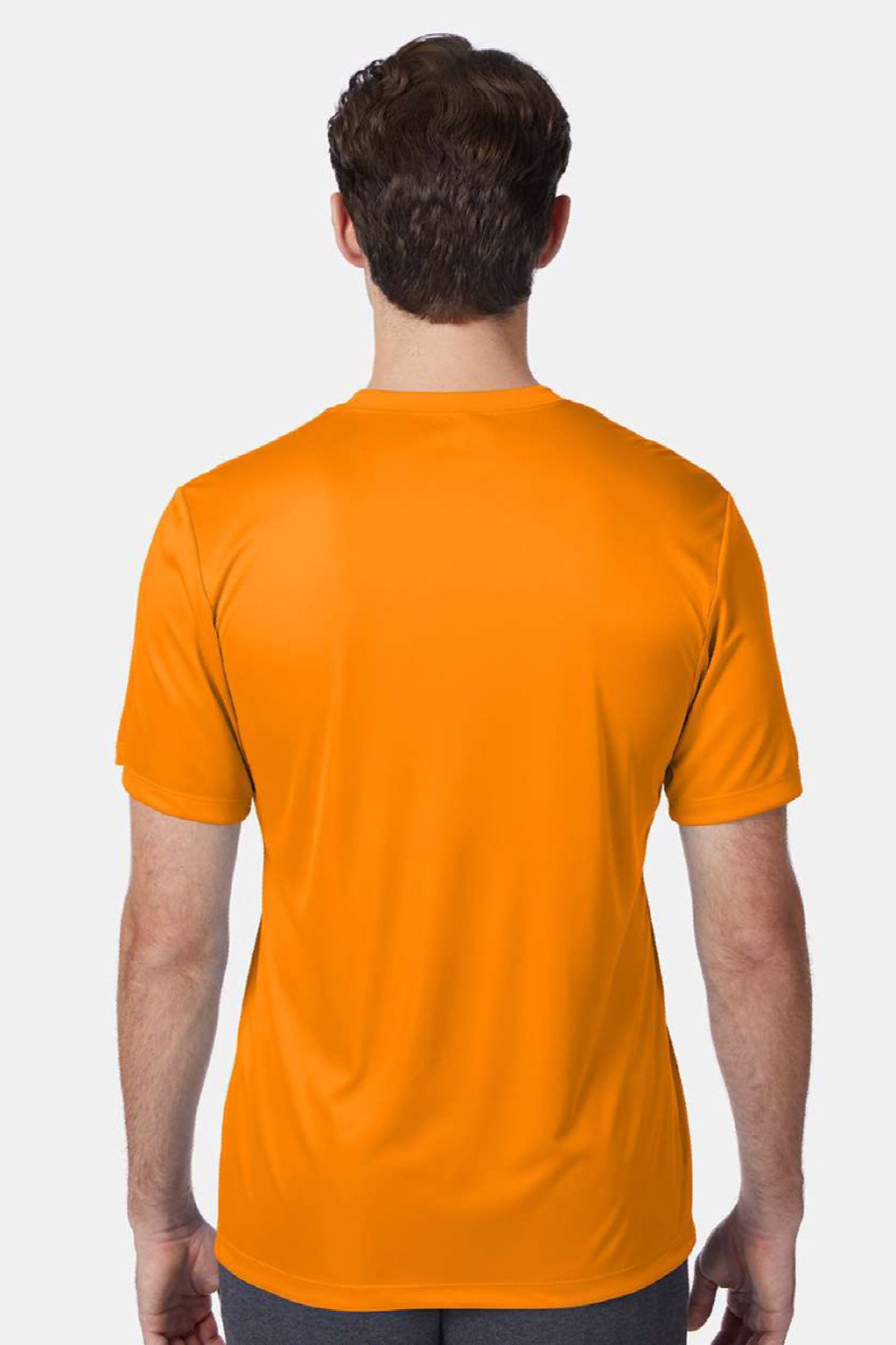 Hanes 4820 Mens Cool DRI Moisture Wicking Short Sleeve Crewneck T-Shirt Safety Orange Model Back
