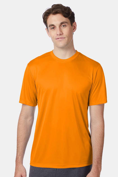 Hanes 4820 Mens Cool DRI Moisture Wicking Short Sleeve Crewneck T-Shirt Safety Orange Model Front