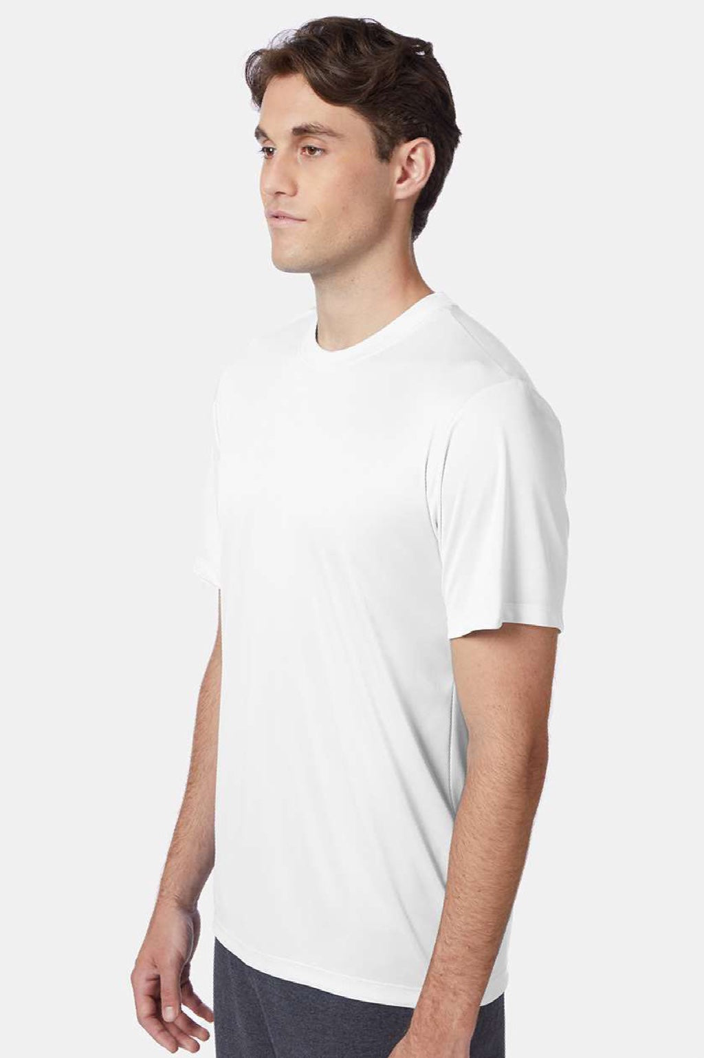 Hanes 4820 Mens Cool DRI Moisture Wicking Short Sleeve Crewneck T-Shirt White Model Side