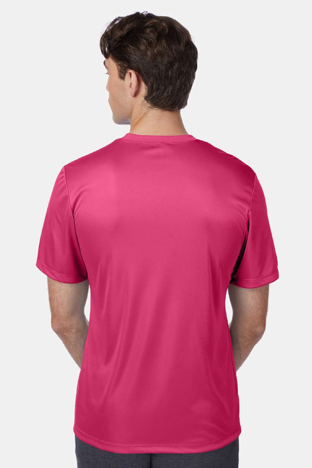 Hanes 4820 Mens Cool DRI Moisture Wicking Short Sleeve Crewneck T-Shirt Wow Pink Model Back