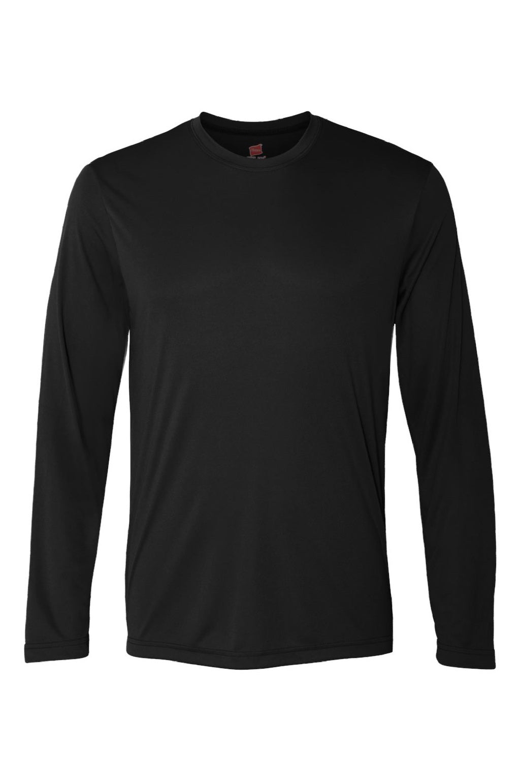 Hanes 482L Mens Cool DRI Moisture Wicking Long Sleeve Crewneck T-Shirt Black Flat Front