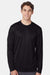 Hanes 482L Mens Cool DRI Moisture Wicking Long Sleeve Crewneck T-Shirt Black Model Front