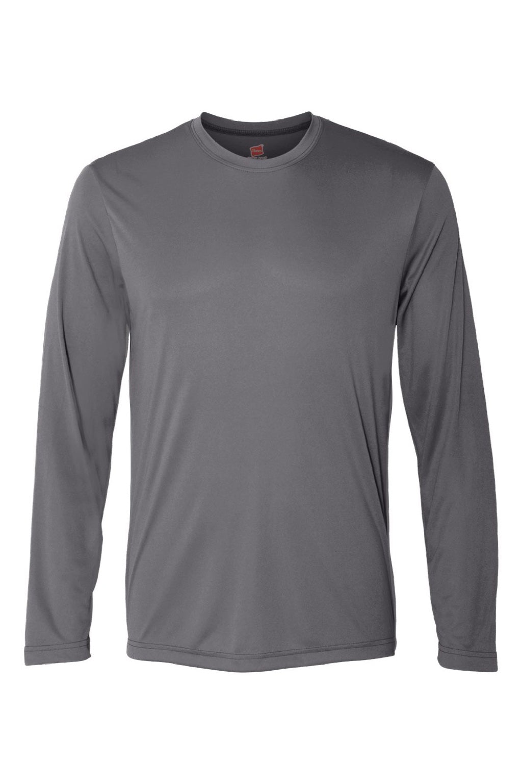 Hanes 482L Mens Cool DRI Moisture Wicking Long Sleeve Crewneck T-Shirt Graphite Grey Flat Front