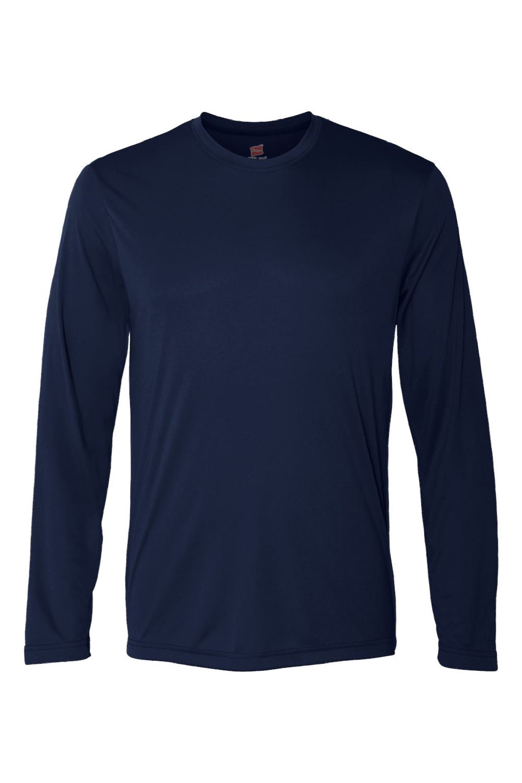 Hanes 482L Mens Cool DRI Moisture Wicking Long Sleeve Crewneck T-Shirt Navy Blue Flat Front