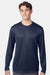 Hanes 482L Mens Cool DRI Moisture Wicking Long Sleeve Crewneck T-Shirt Navy Blue Model Front