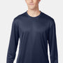 Hanes Mens Cool DRI Moisture Wicking Long Sleeve Crewneck T-Shirt - Navy Blue