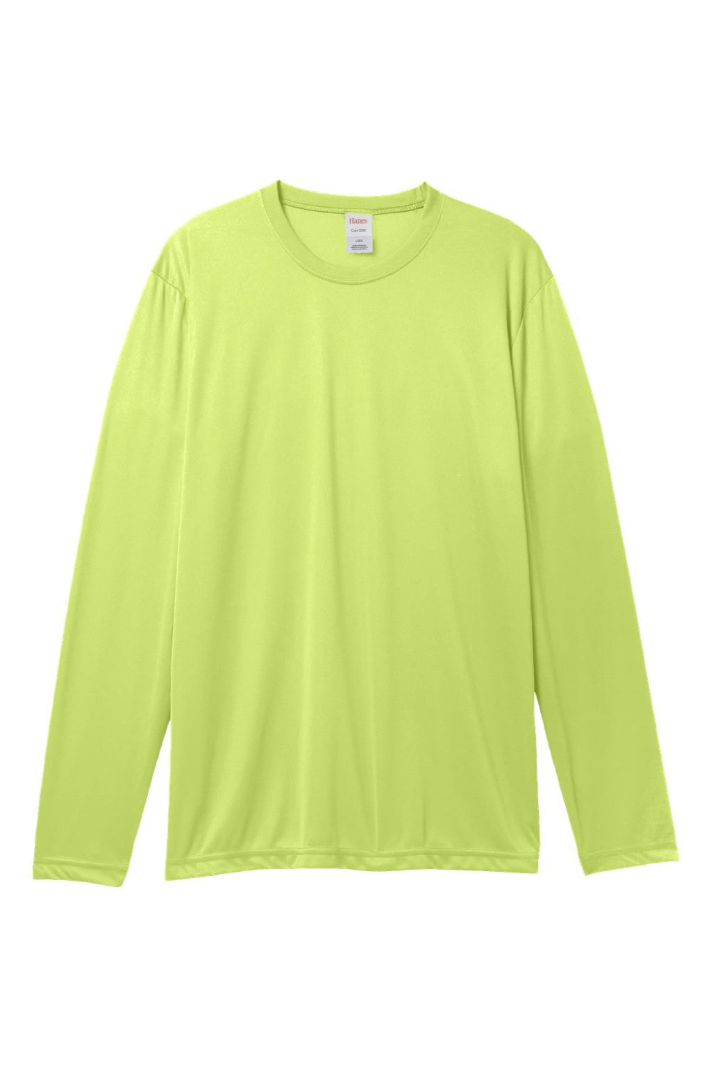 Hanes 482L Mens Cool DRI Moisture Wicking Long Sleeve Crewneck T-Shirt Safety Green Flat Front