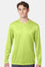 Hanes 482L Mens Cool DRI Moisture Wicking Long Sleeve Crewneck T-Shirt Safety Green Model Front