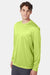 Hanes 482L Mens Cool DRI Moisture Wicking Long Sleeve Crewneck T-Shirt Safety Green Model Side