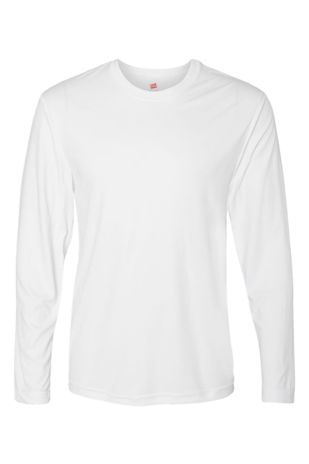 Hanes 482L Mens Cool DRI Moisture Wicking Long Sleeve Crewneck T-Shirt White Flat Front